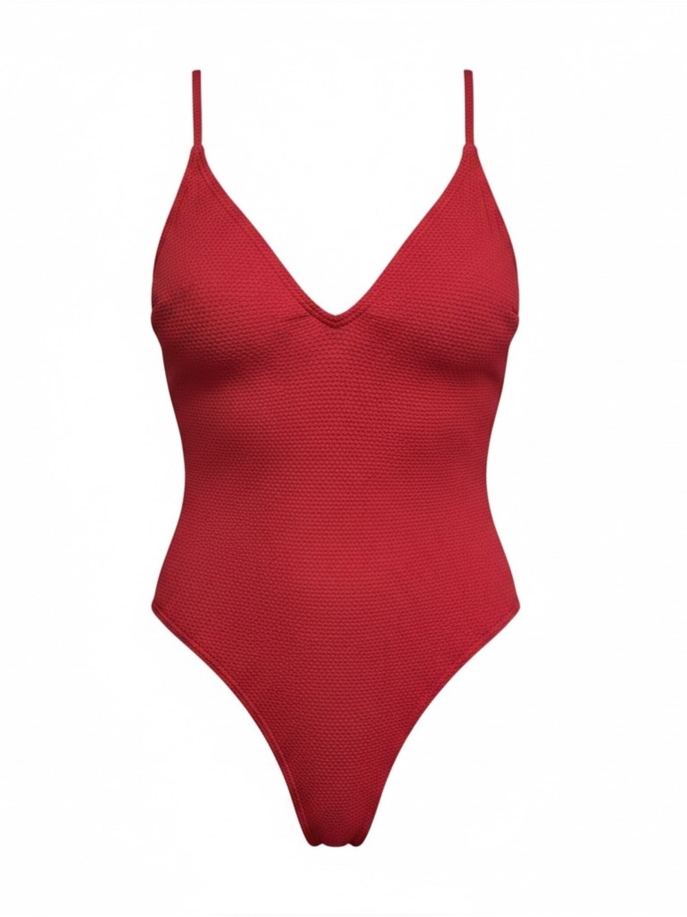 Women’s Red Textured One-Piece Swimsuit | Adjustable Straps | Open Back